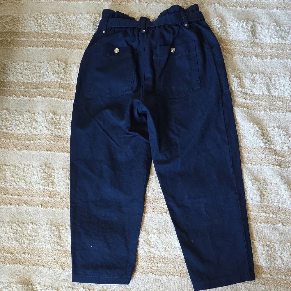 Banana Republic Navy Ankle Pants Stretch Waist Belt Size 8 (Relaxed Fit)